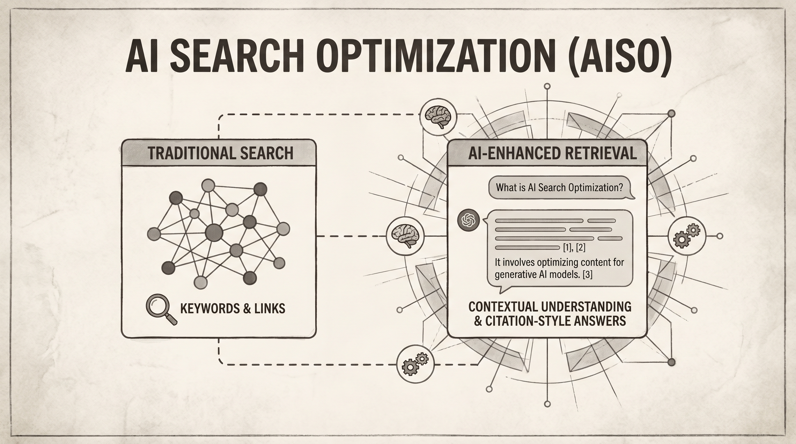 Abstract visualization of AI search retrieval